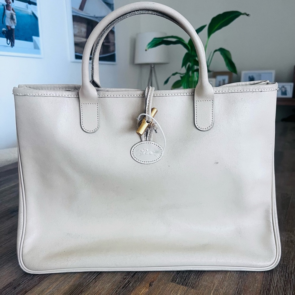 Longchamp VINTAGE Cream Leather Laptop Bag